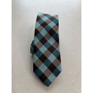 Isaac Mizrahi New York Brown and Blue Checkered 100% Silk Designer Skinny Tie